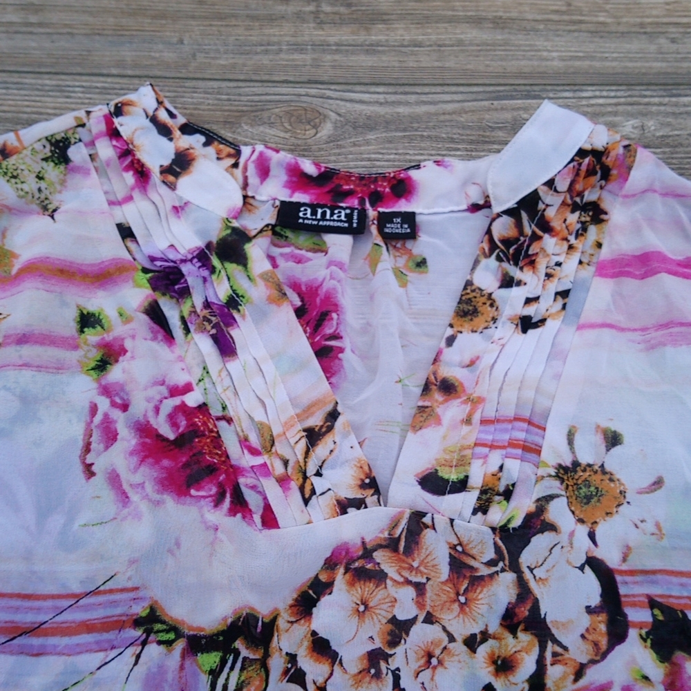 Flower Print Pattern Sheer Lightweight Blouse Top - image 4